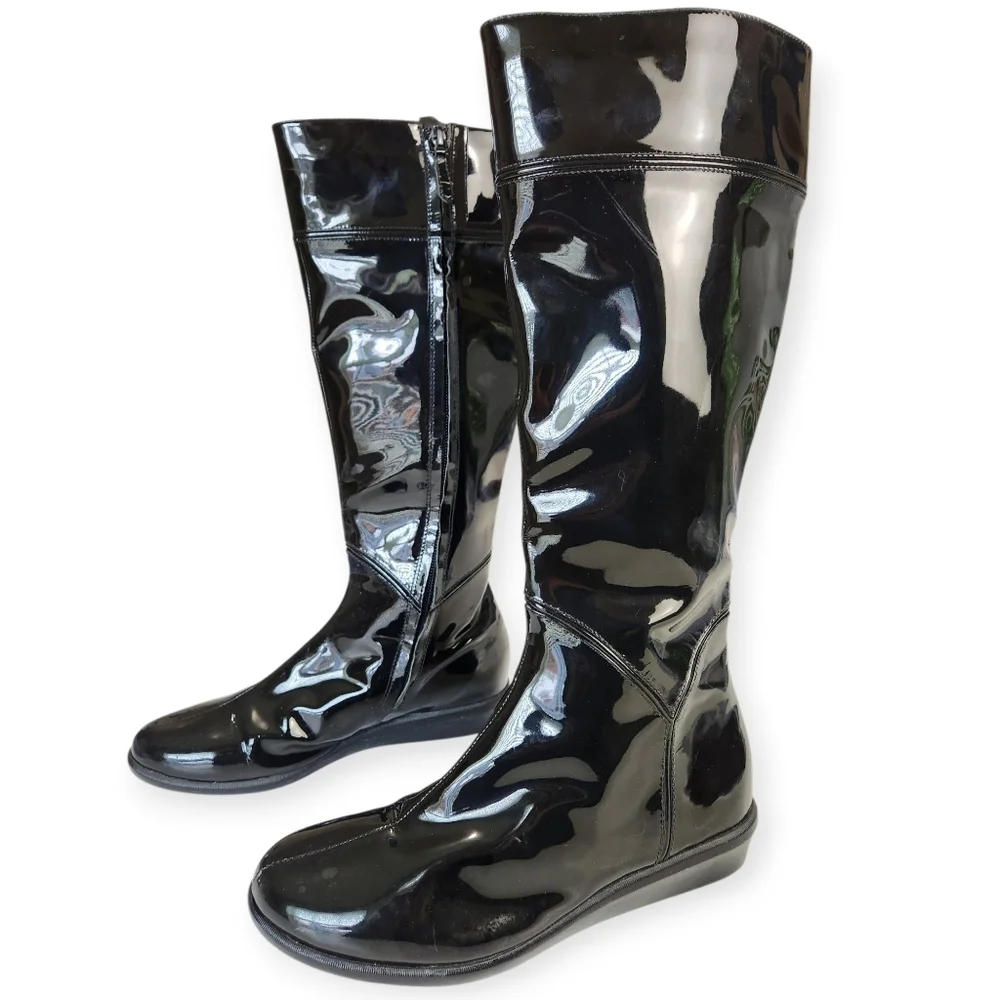 Cole Haan Air Lizzie Black Patent Leather Waterproof Equestrian Boots Size 8AA